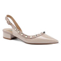 French nude chic flats - women's 2024 new rivet detail hollow-out leather shoes - summer dress heeled sandals