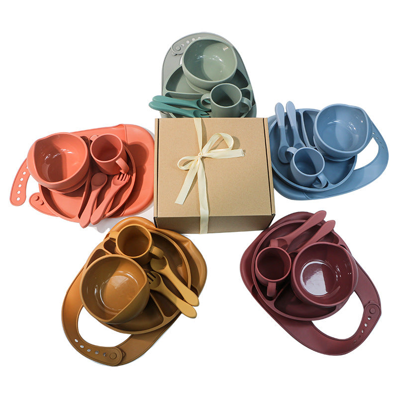 Customized cross-border hot-selling children's dinnerware set, food-grade platinum silicone tableware, silicone bowl and spoon, baby and maternity products