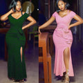 e-commerce: plus-size women's sexy, figure-flattering, slit evening gown with a fishtail train, suitable for , , and the african market