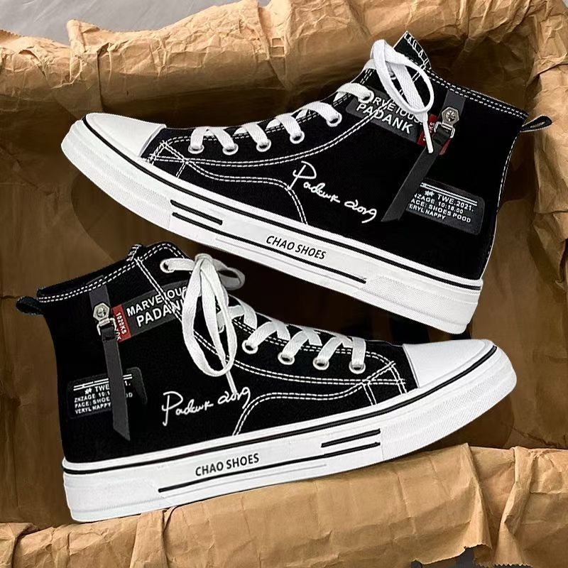 Men's canvas shoes 2025 new winter black athletic versatile casual sneakers men's spring/autumn high-top skate shoes