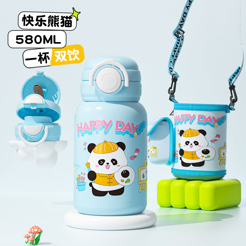 High-style kids' insulated water bottle: food-grade 316 stainless steel, thickened, drop-proof, portable, and with a fun pop-up lid