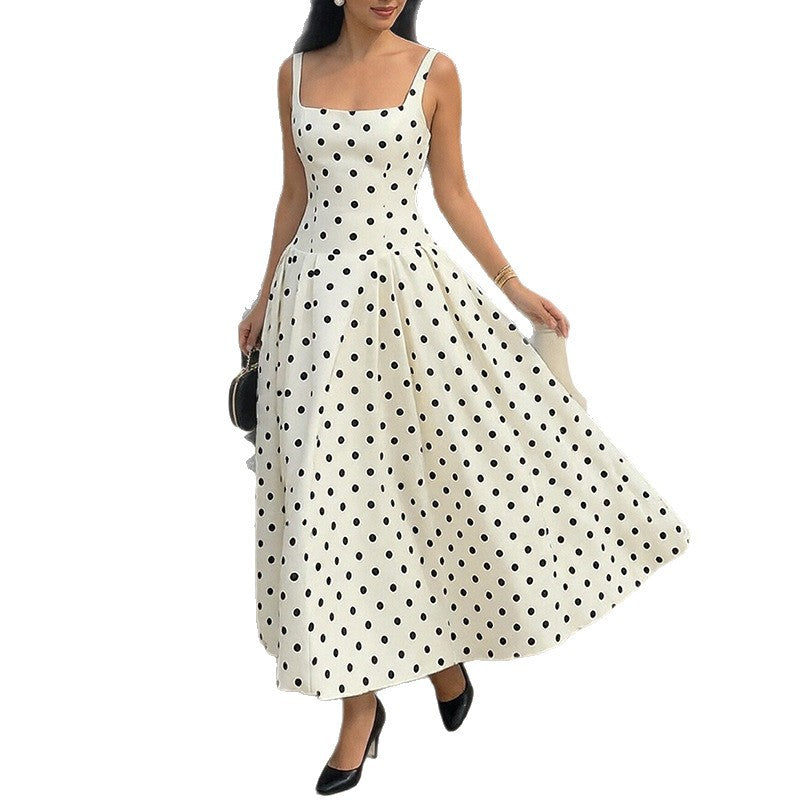 cross-border e-commerce women's fashion: european and american summer new arrivals - stylish and elegant french-inspired polka dot cami dress