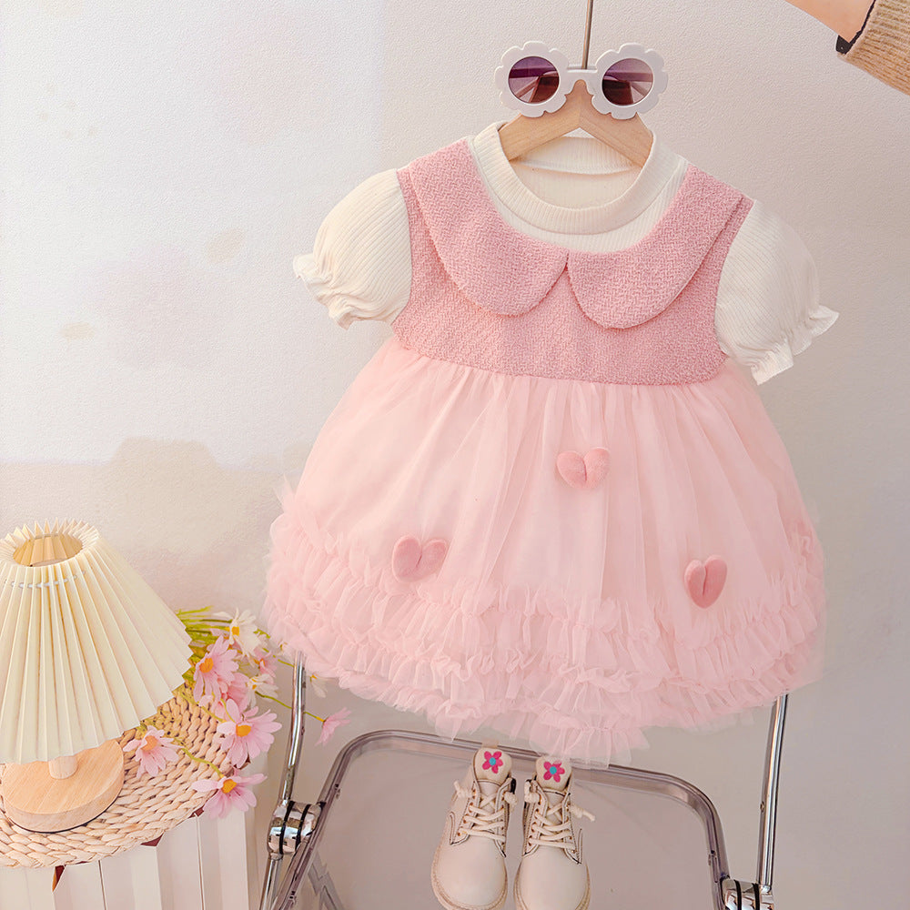 Girls' princess dress -  summer new arrival: stylish round neck short sleeve mesh baby girl party dress