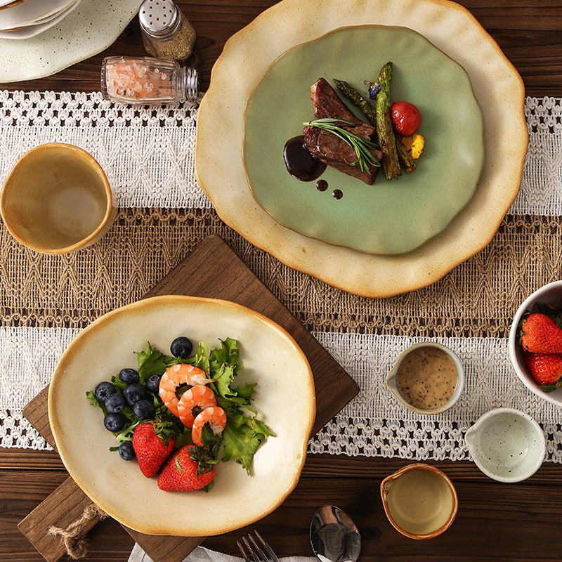 Vintage chic dinnerware set - restaurant, hotel, and home use - unique shaped dessert plates, pastry bowls, and rice bowls - wholesale