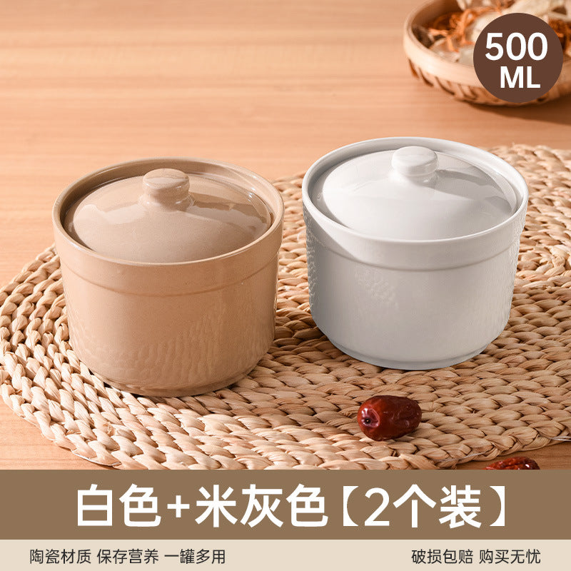 Earthenware soup stewing pot for homewater-proof stewing ceramic pot steamed egg with lid egg custard single serving small soup cup stewing pot soup