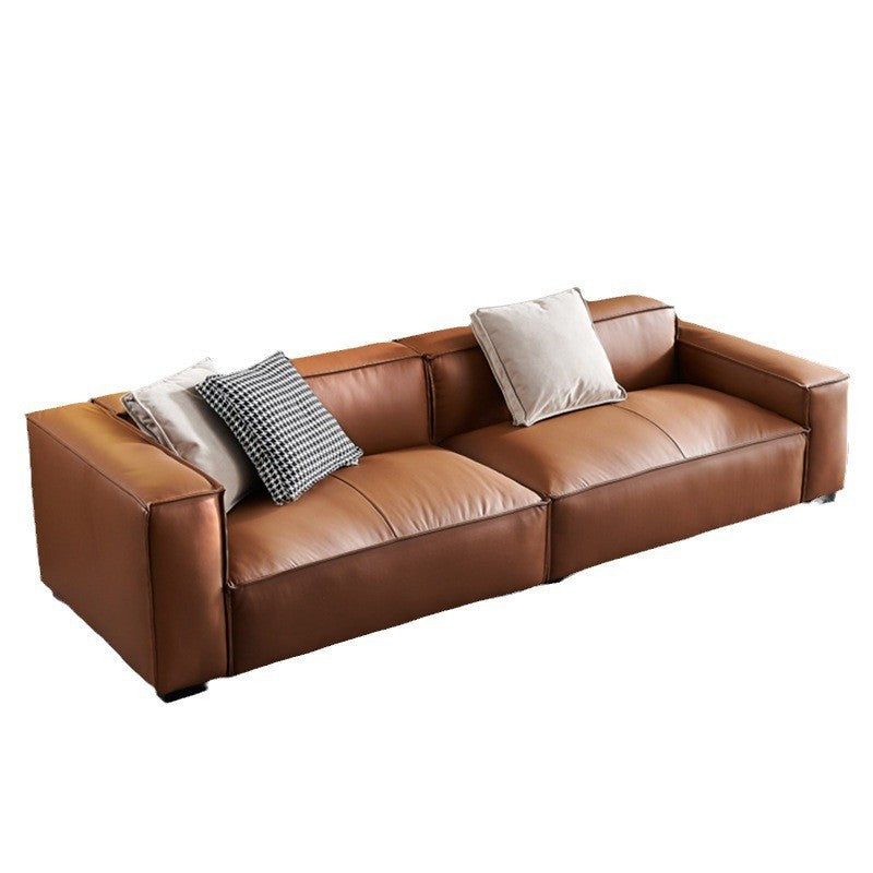 Italian tofu block genuine leather sofa modern casualpopular living room three-person straight row first-layer cowhide sofa combination