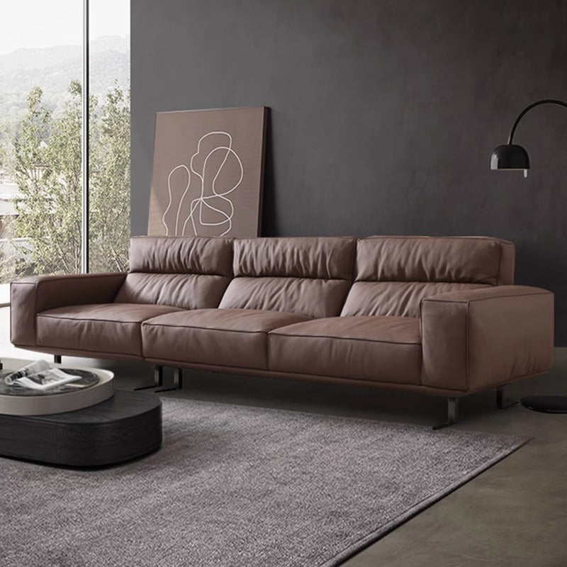 Source factory living room leather sofa italian normcore high back straight row genuine leather sofa small apartment high-foot sofa