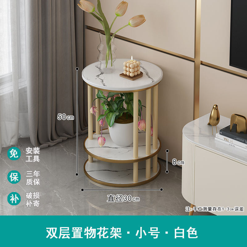 Italian light luxury slate pattern solid wood flower stand living room floor-standing balcony storage rack succulent flower pot bracket plant stand