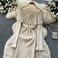 Goddess-style classy one-shoulder ruffles heavy-duty beading waist slimming lookelegantsilm knittingdress for women