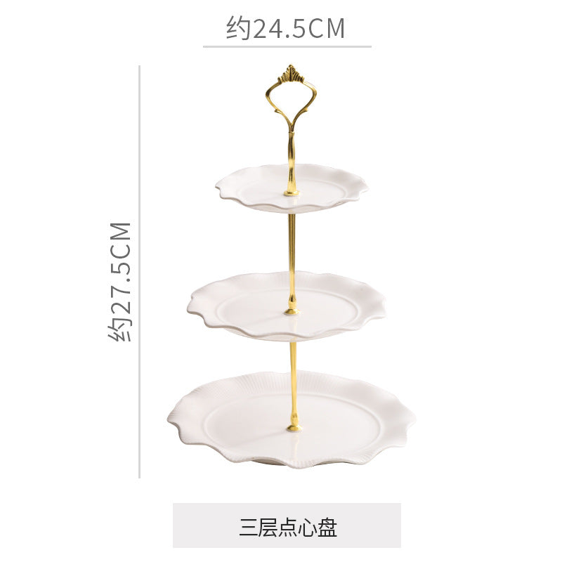 European-style embossed ceramic double-layer serving tray - perfect for home, snacks, desserts, cakes, creative wedding decor, living room, and pastry presentation