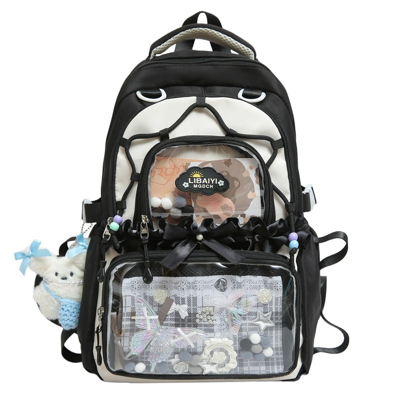 New schoolbag handbag for female junior high school students, cute and sweet large-capacity backpack, student make-up bag