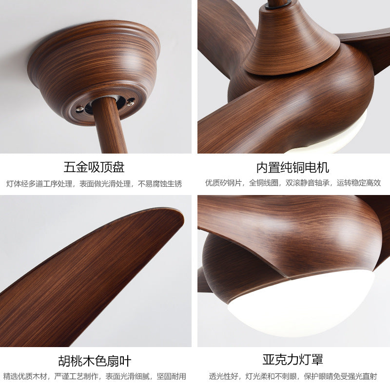 Zhongshan Lighting Home Living Room Fan Chandelier Nordic Ceiling Variable Frequency Ceiling Fan Light American Retro Restaurant Fan Light