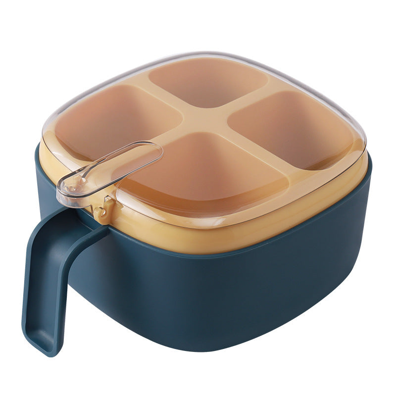 Kitchen seasoning box grid type transparent seasoning jar with spoon four grid integrated with lid household press type