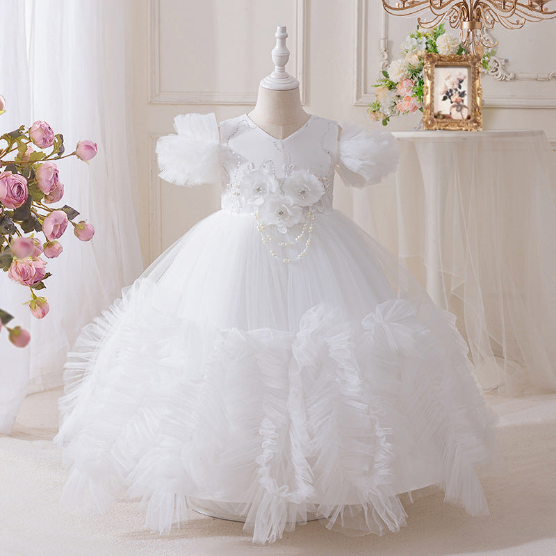 Ready-to-ship, hot-selling girls' formal dresses: high-end, elegant, and voluminous tulle skirts for older girls and toddlers. perfect for runway shows, high-end performances, and cross-border e-commerce