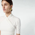 european and american style pullover spring/summer overlap collar long sleeve slim fit versatile solid color ruched top designer women's t-shirt