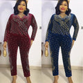 supply fall and winter new products heavy industry hot diamond beading   flannel long sleeves jumpsuit african women