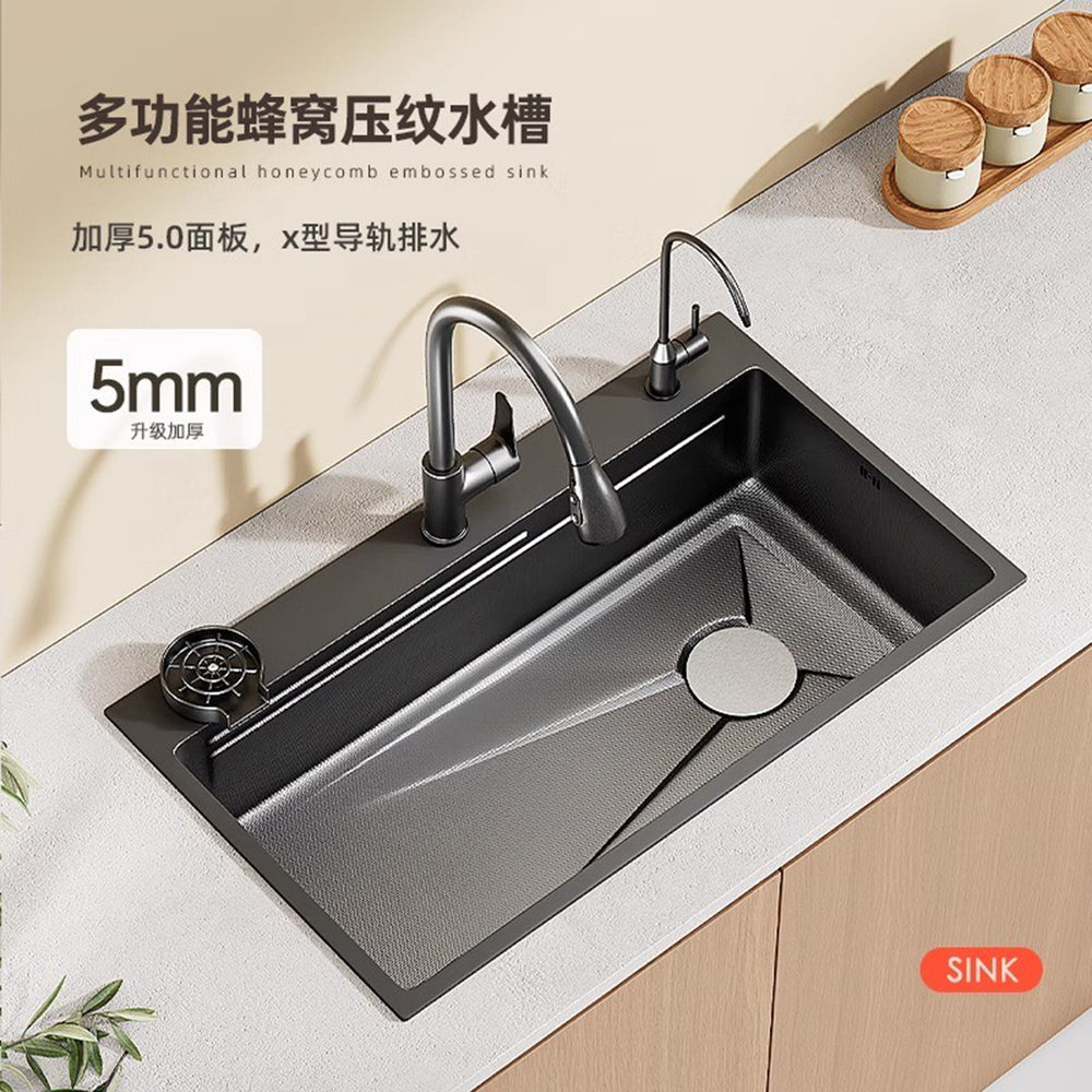 Nano gun gray sink large single slot kitchen 304 stainless steel handmade vegetable basin sink undercounter basin for home