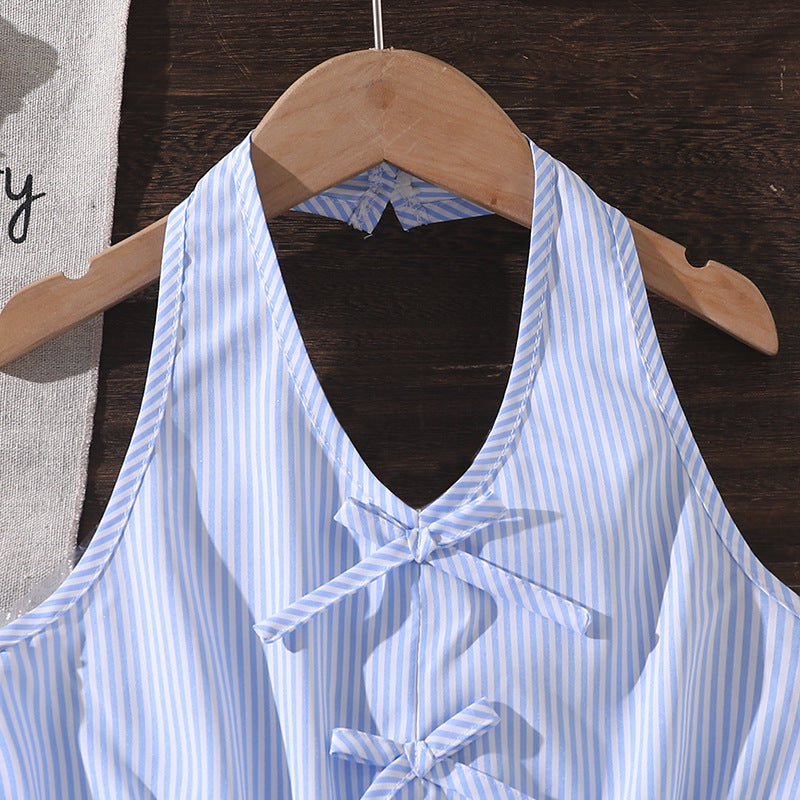 girls' big kids' outfit:  summer new european and american casual striped fashion halter top and pants two-piece set
