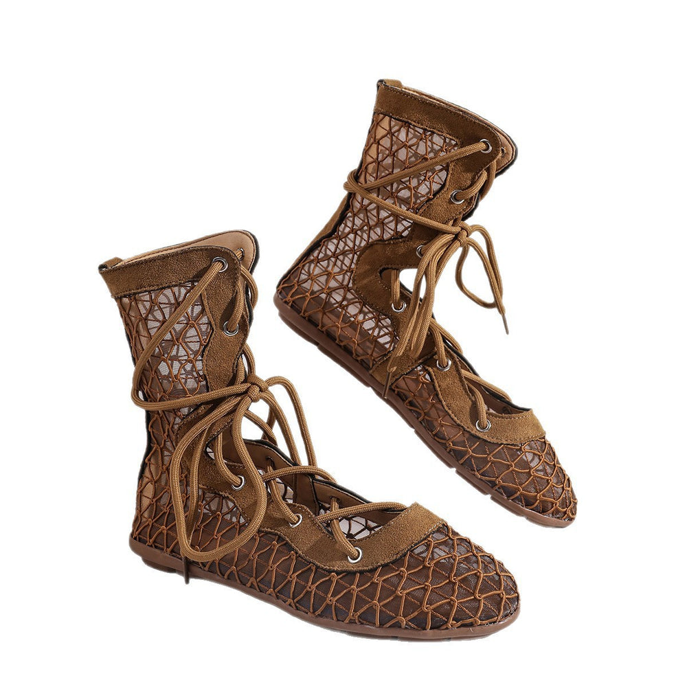 Export breathable mesh strap roman sandals retro pirate style cut outflats short boots cosplay sandals
