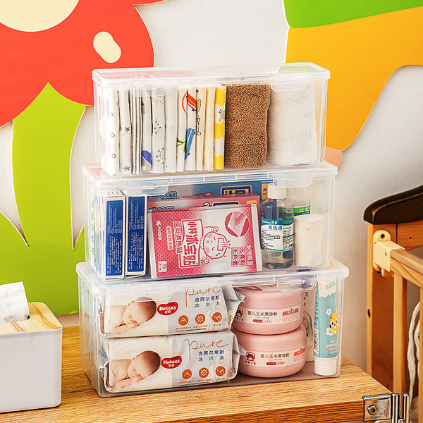 Toothpaste bottle storage box with lid Plastic baby toy box with lid Transparent flip rectangular storage box
