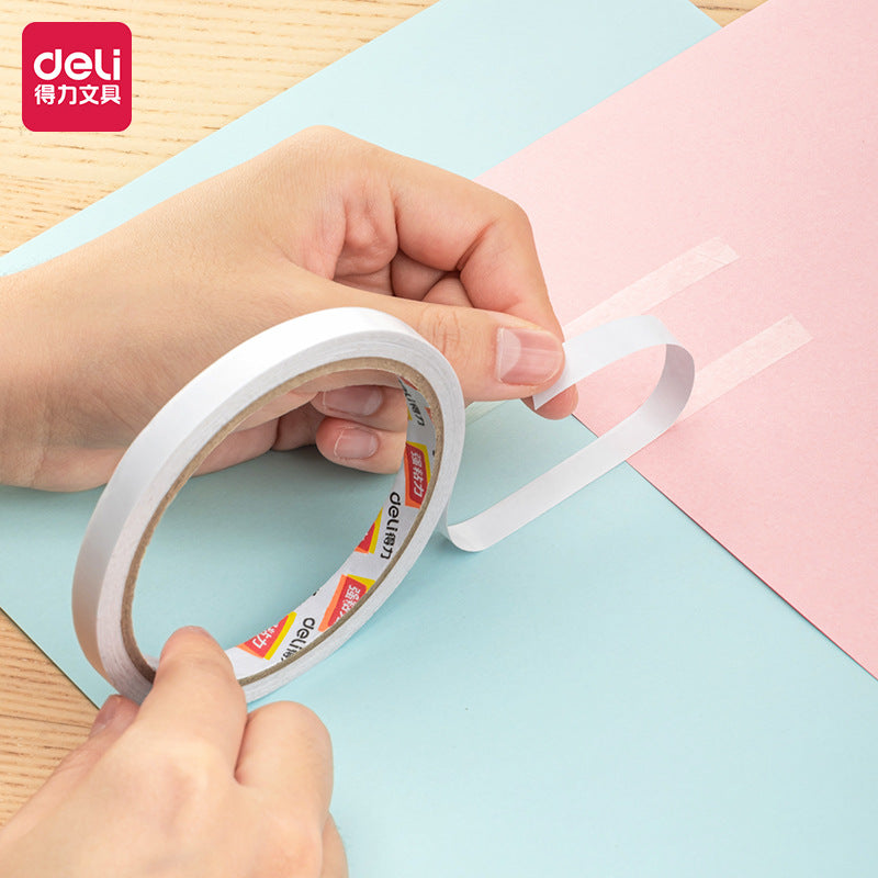 Deli 30404 double-sided tape 9mm hot melt cotton paper tape, two packs, can be torn by hand, strong stickiness stationery
