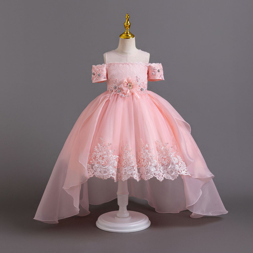 European and american new children's formal dress wedding lace train princess dress girls' piano performance dress girl dress