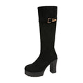 suede slimming look high-heeled fashion boots autumnew arrival thick heel plus size belt buckle retro boots for women