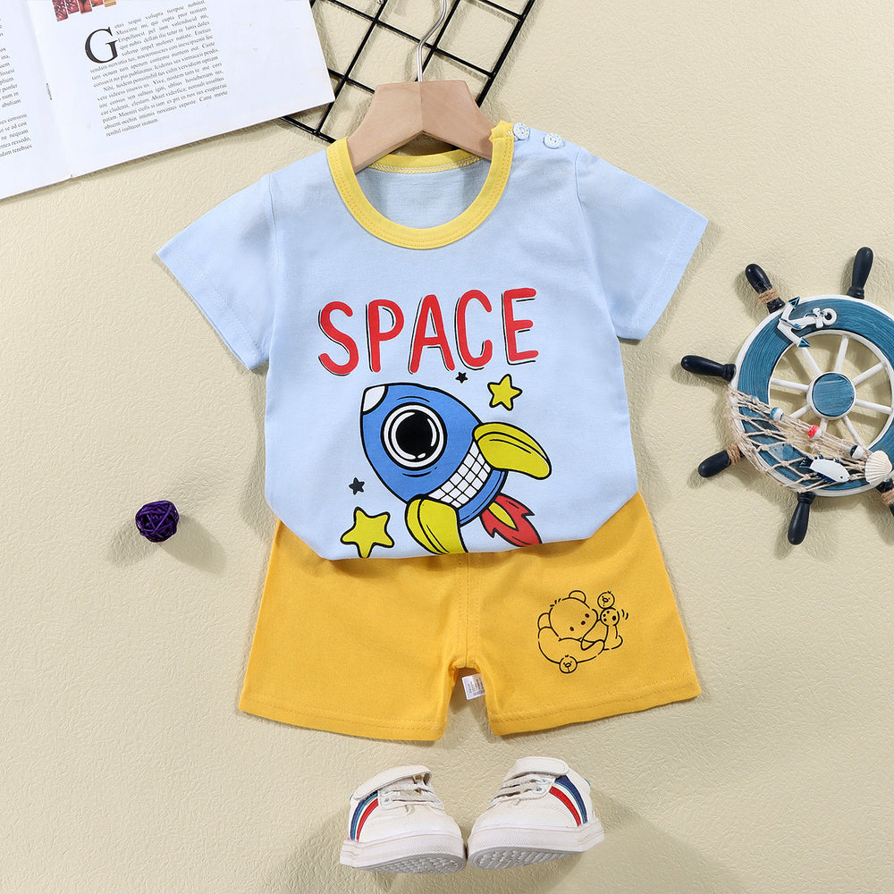 summer new arrival: 100% cotton kids' short-sleeve t-shirt and shorts set - korean style infant and toddler two-piece outfit