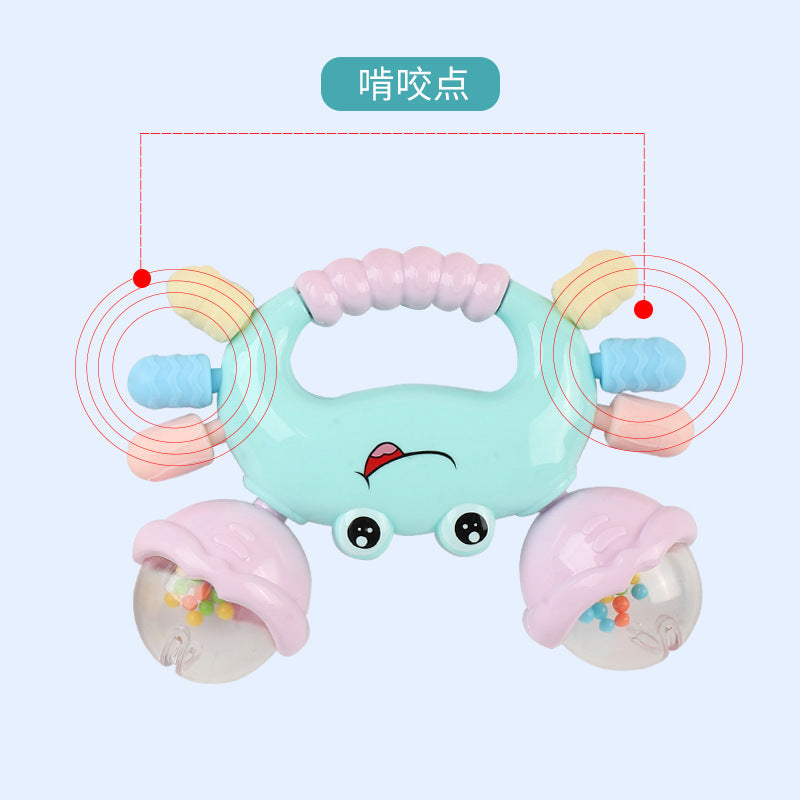 Cross-border export infant hand rattle baby can bite soft glue crab toothpaste Q cute fun hand grab rattle ring