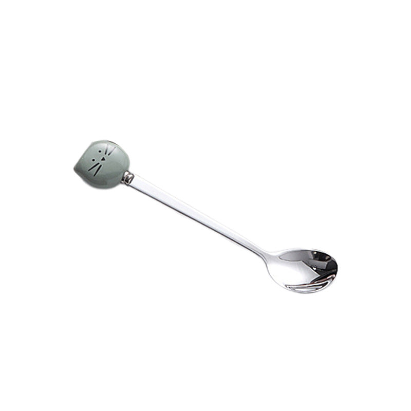 Cute cartoon stainless steel ceramic spoon ice cream scoop soup spoon wholesale fruit fork spoon high-value mixing spoon