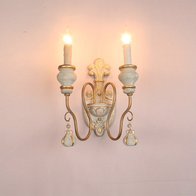 American retro wall lamp - cordless charging, solid wood, french style for living room, bedroom, bedside, hallway, stairway, candle wall sconce