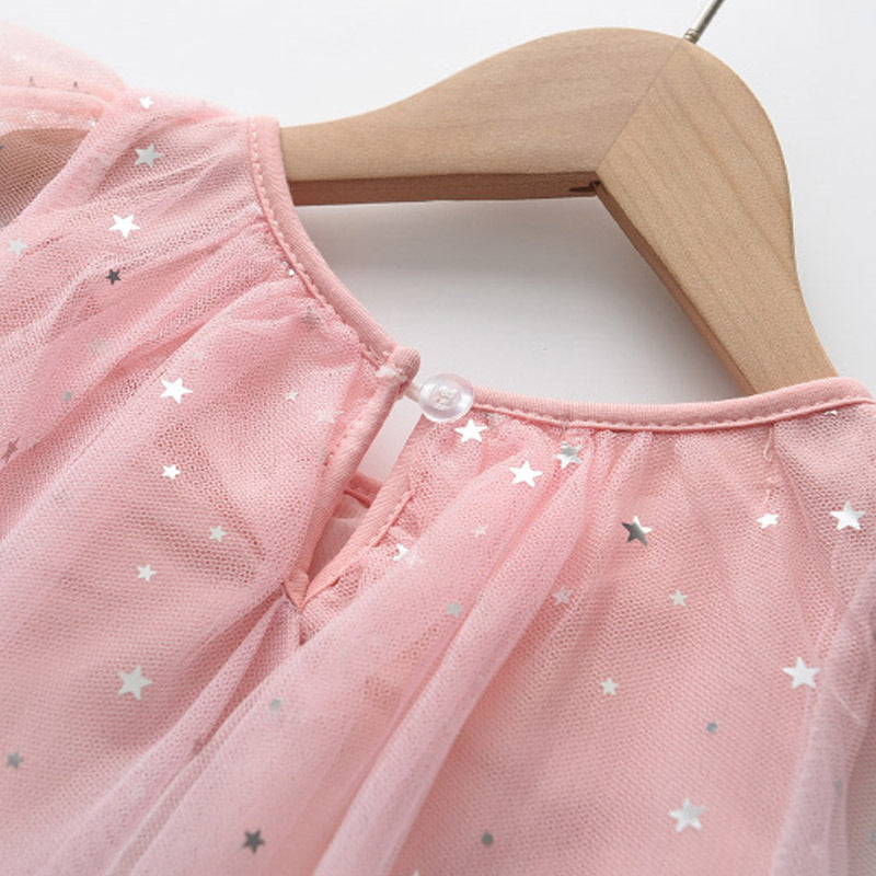 Summernew arrivalgirl star mesh gradient skirt cartoon flying pony printing princess skirt unicorn gauze skirt