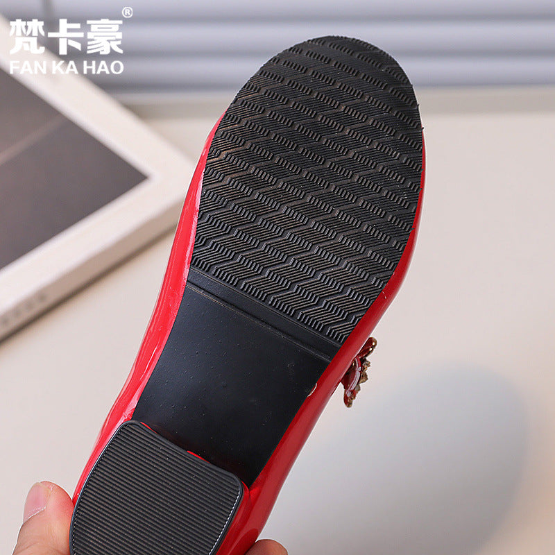 Girls' patent leather dress shoes -  spring/autumn new collection - round toe performance shoes for kids - korean style - sizes for mid-to-large children