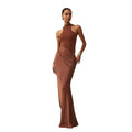 European and american style new  cross-border women's fashion mock neck sleeveless slim-fit patchwork cutout bodycon dress