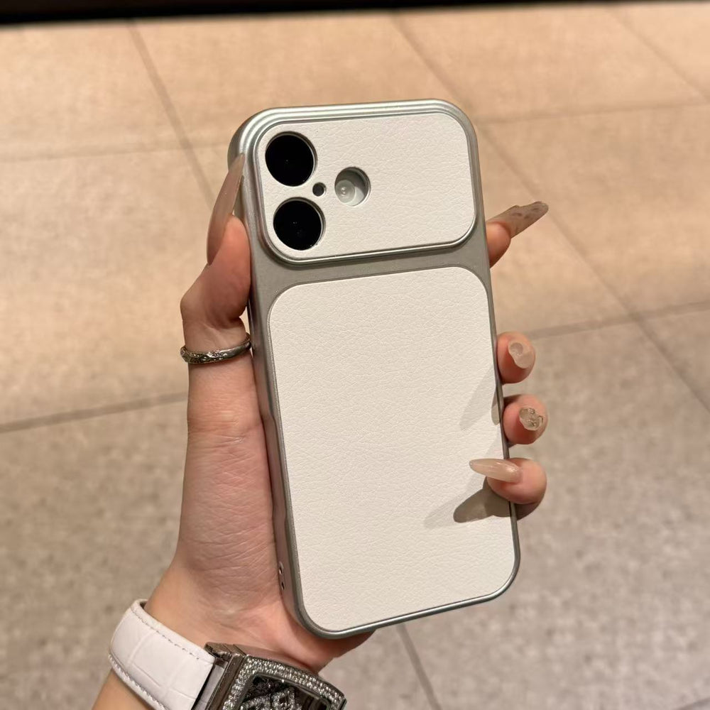 Girly heart plain leather large window phone case suitable for iphone17 apple 16 all-inclusive anti-fall protective case wholesale 13