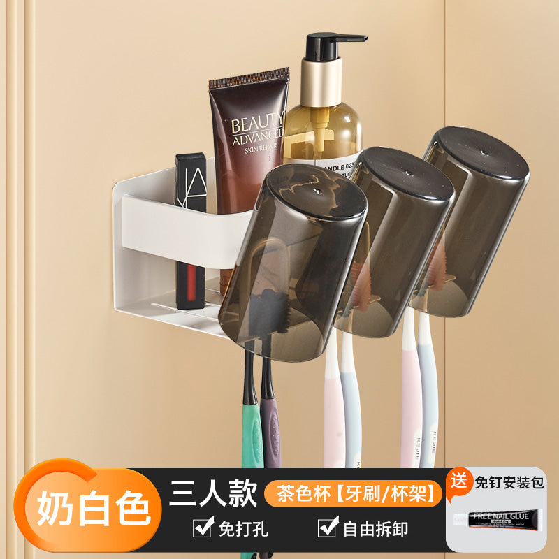 Wide new product toothpaste toothbrush rack, no punching space aluminum bathroom brushing mouthwash cup wall hanging set