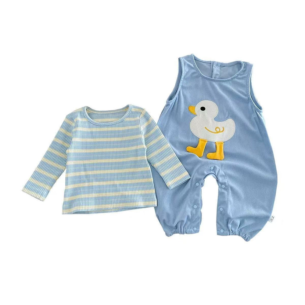 spring cartoon overalls two-piece baby outfit, newborn romper, boy's overalls
