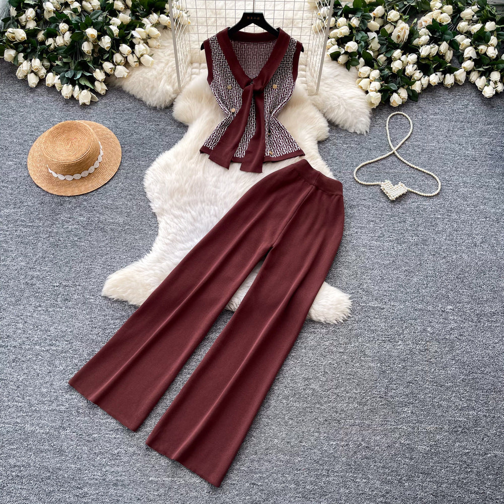 Korean style commute v-neck tank top & wide leg pants two-piece set - women's summer slimming, figure-flattering, high-end fashion outfit