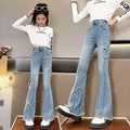 Girls' jeans: new  spring/autumn styles - stylish kids' elastic waist pants for girls, spring flare jeans for mid-to-large children