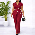 D618 european and american style summer women's outfit: chic button-down casual short-sleeve top and pants two-piece fashion african set