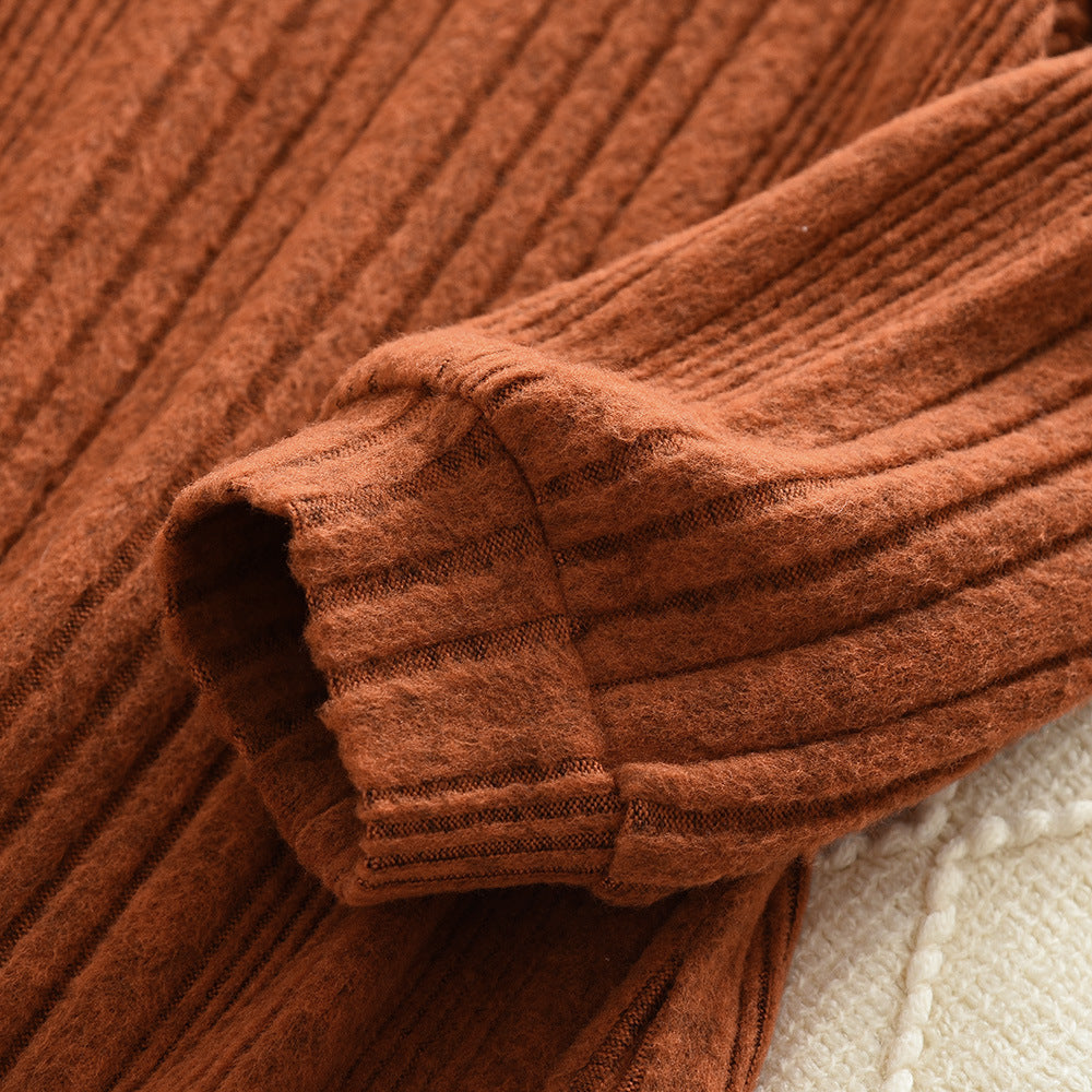 Girls' european and american style autumn/winter  ribbed long-sleeve inner layer high-neck dress with plush vest two-piece set