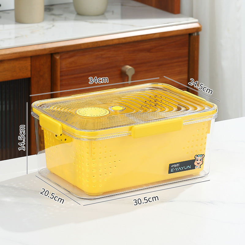 Refrigerator storage box double layer drain basket crisper pet plastic transparent thickened fruit vegetable freezer storage box