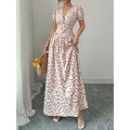 listing: new  women's original elegant lace-up v-neck puff sleeve printed dress