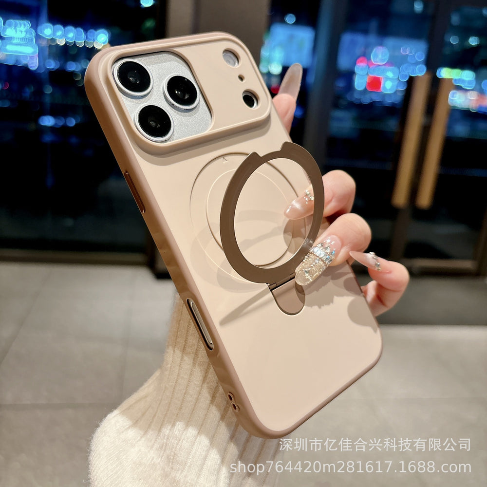 New skin-feeling anti-slip edge suitable for iphone17promax mobile phone case apple 16 metal bracket anti-fall cross-border