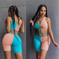 European and american cross-border women's fashion: new arrivals on  and  - sexy color block one-shoulder drawstring sporty two-piece set