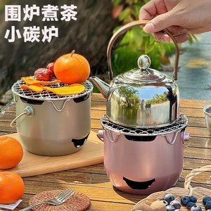 Mini portable charcoal stove for outdoor and home use - stainless steel brazier for bbq, tea brewing, alcohol burning, and firewood stove