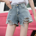 Distressed denim shorts - new korean style, fashionable & versatile, hand-weathered wash, high-waisted wide leg shorts for women