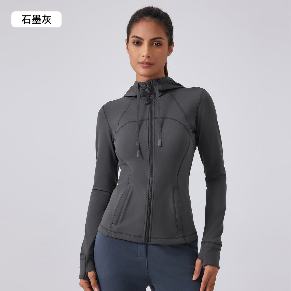 New women's fleece-lined yoga jacket - slim fit, tight-fitting, hooded activewear top for running and fitness - daw179
