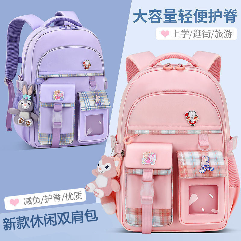 Manufacturer's new schoolbag for primary school students, female cute, lightweight, ridge protection, large-capacity high-quality children's backpack 1-6