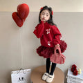 Girls' new year outfit: red sweater, winter knit top, stylish children's sweater,  new year's festive apparel